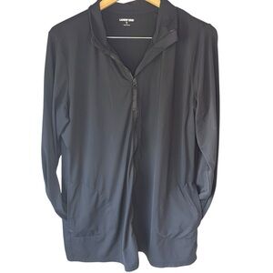 Lands’ End Women’s Black Zip-Front Swim Shirt Rash Guard UPF 50 Size XL